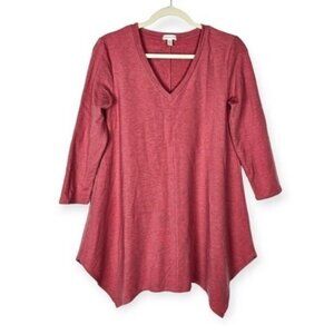 Garnet Hill Tunic Top Womens XL Salmon Red Lagenlook Stretch Comfy Asymmetrical